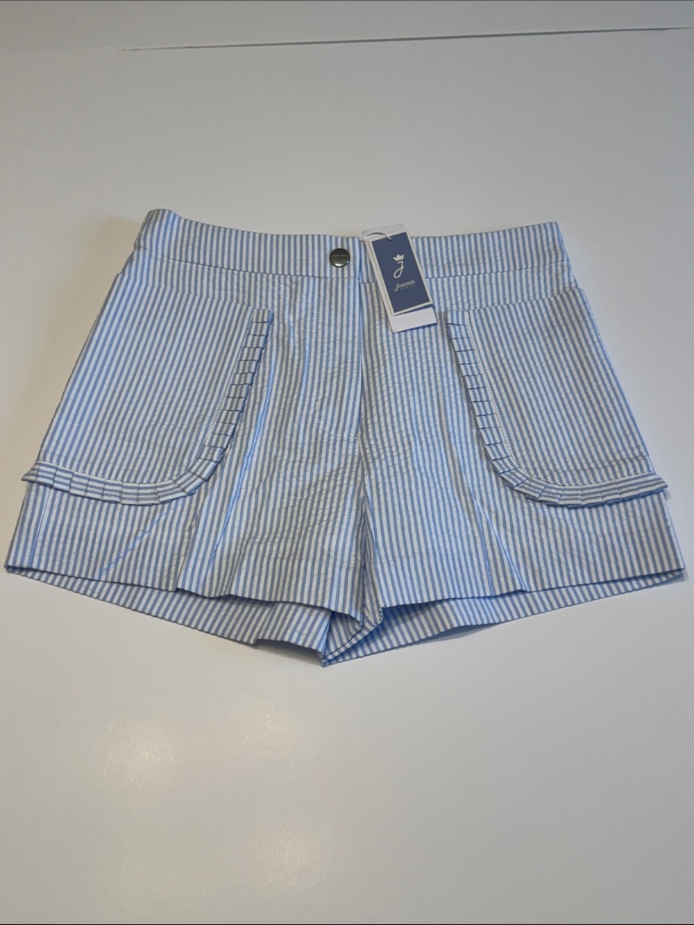 Jacadi Blue and White Seersucker Stripe Bermudas